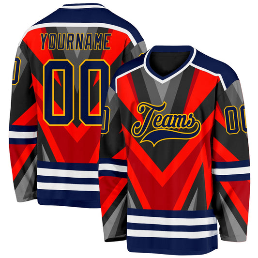 Custom Orange Navy Black Gray-Gold 3D Pattern Cyber Mecha E-sport Hockey Jersey - Main View