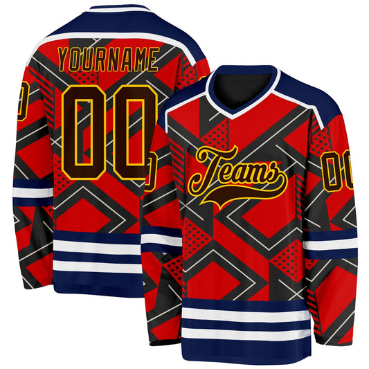 Custom Orange Brown Black Navy Yellow-White 3D Pattern Cyber Mecha E-sport Hockey Jersey - Main View