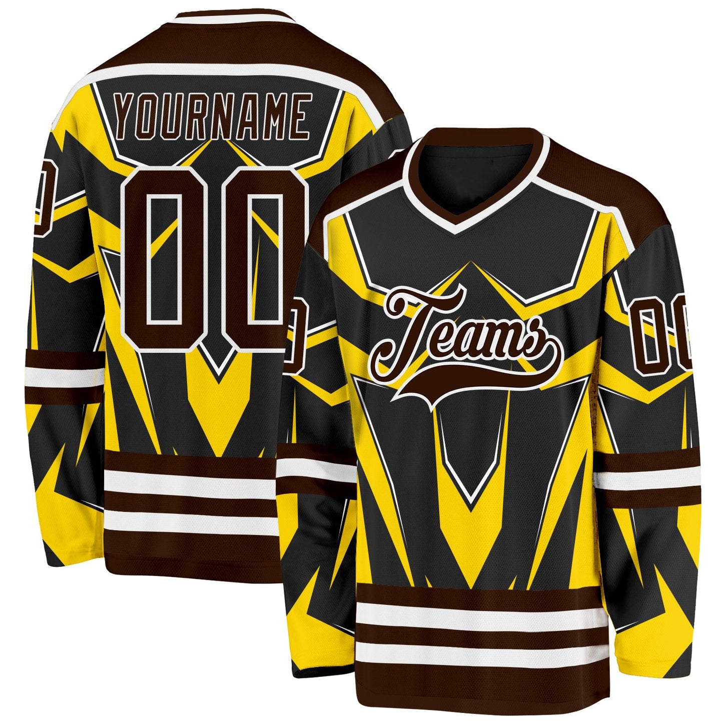 Custom Black Brown Yellow-White 3D Pattern Cyber Mecha E-sport Hockey Jersey - Main View