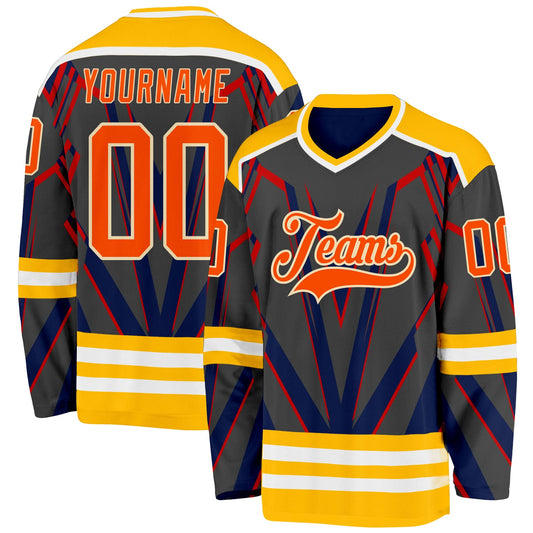 Custom Black Orange Gold Blue Cream-White 3D Pattern Cyber Mecha E-sport Hockey Jersey - Main View