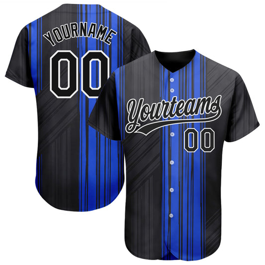 Custom Royal Black-White 3D Pattern Design Authentic Baseball Jersey - Main View