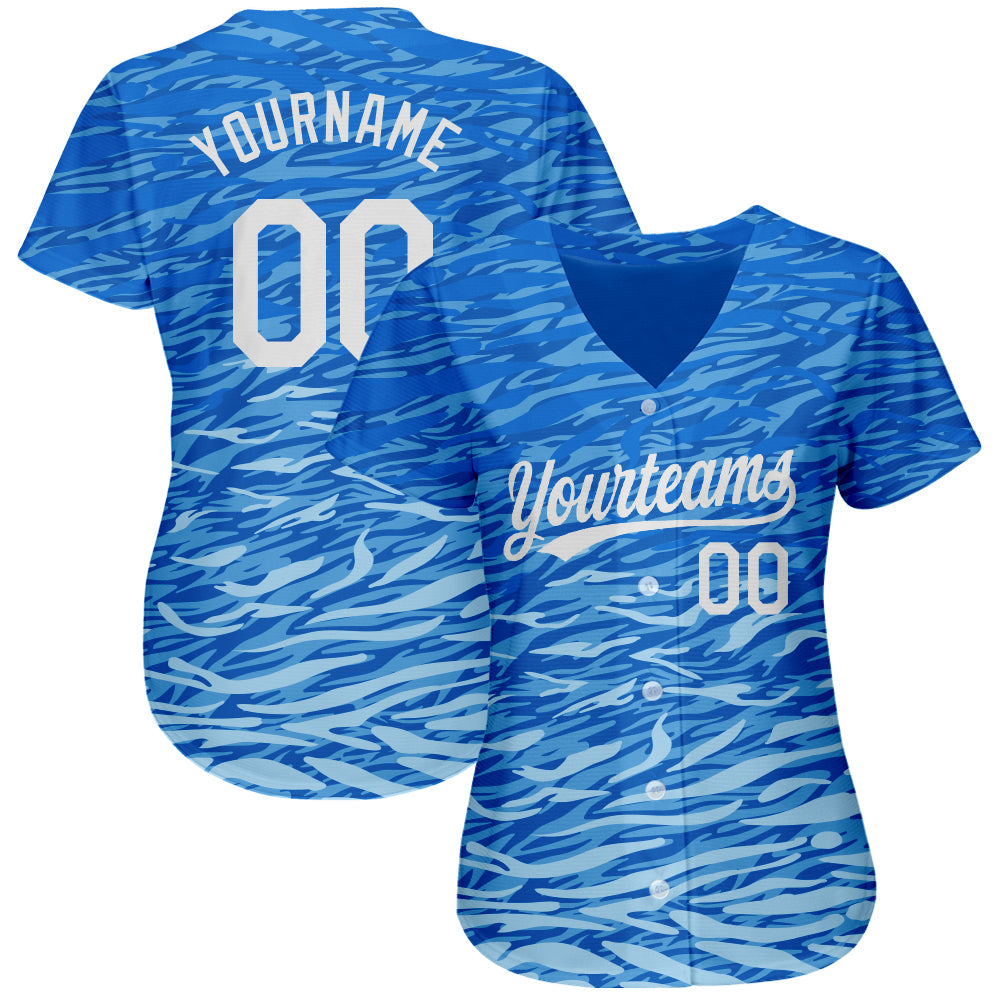 Custom Royal White 3D Pattern Design Authentic Baseball Jersey view 2