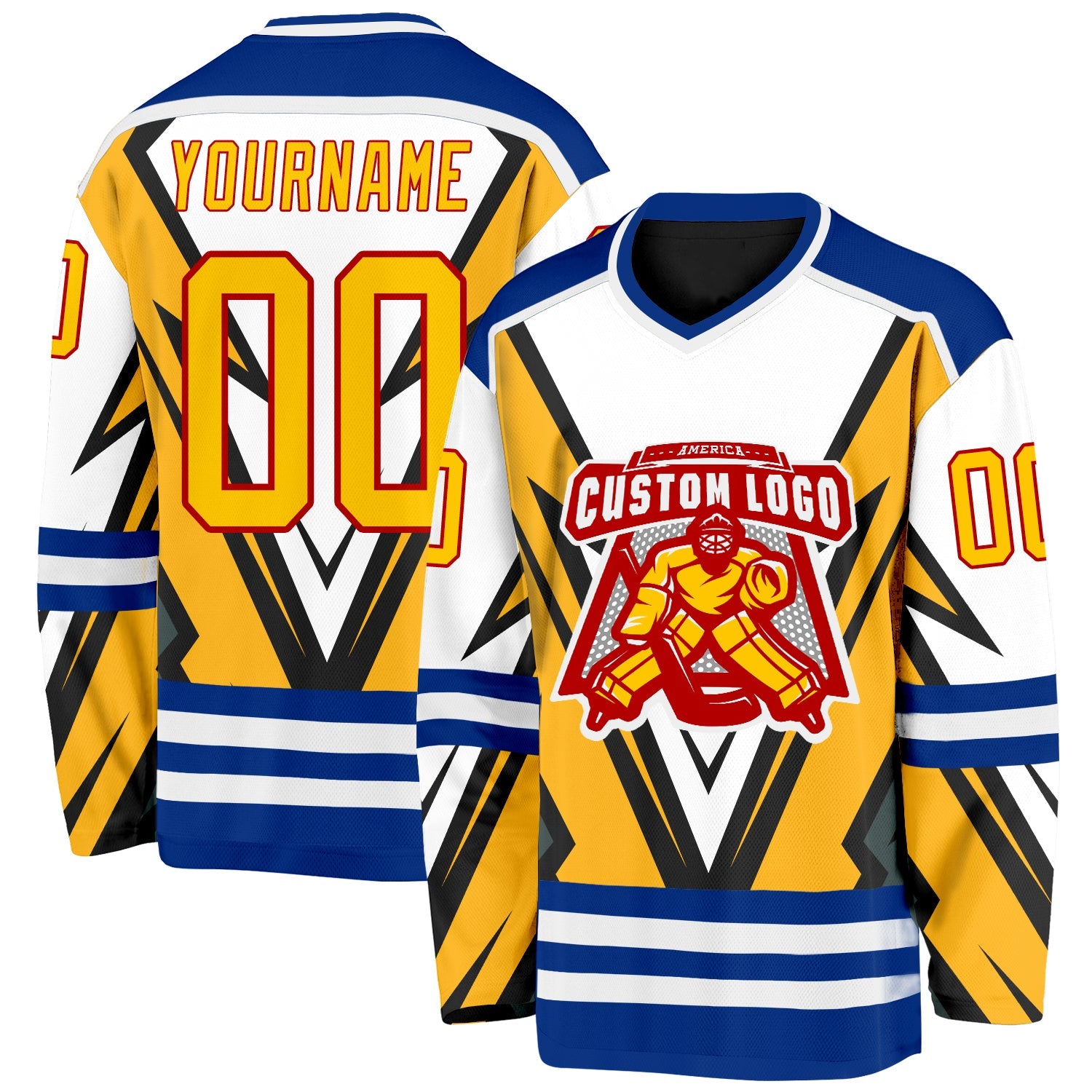 Custom Black Yellow Royal-Red 3D Pattern Cyber Mecha E-sport Hockey Jersey view 2
