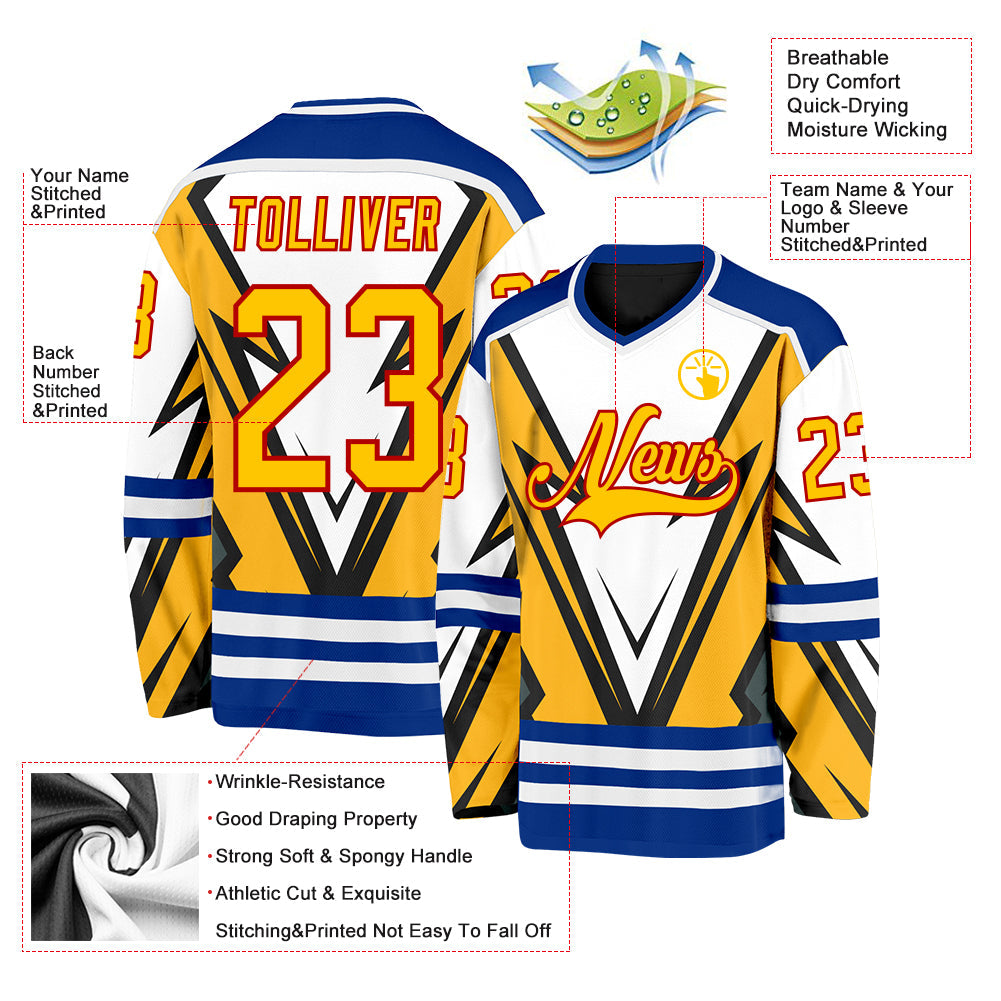 Custom Black Yellow Royal-Red 3D Pattern Cyber Mecha E-sport Hockey Jersey view 3