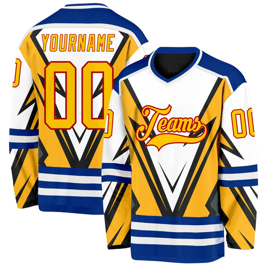 Custom Black Yellow Royal-Red 3D Pattern Cyber Mecha E-sport Hockey Jersey - Main View