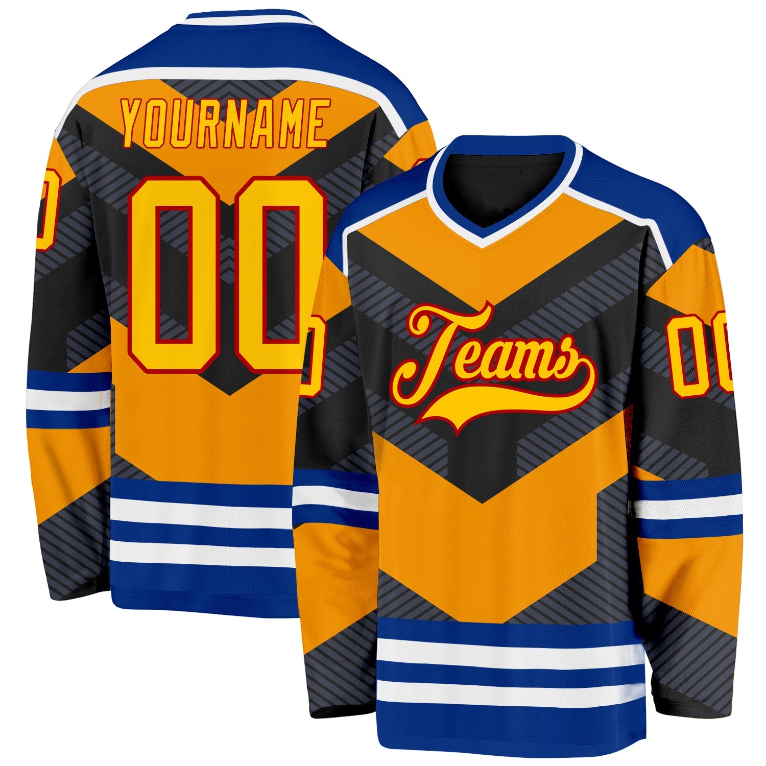 Custom Black Yellow Gray Royal Red-White 3D Pattern Cyber Mecha E-sport Hockey Jersey - Main View
