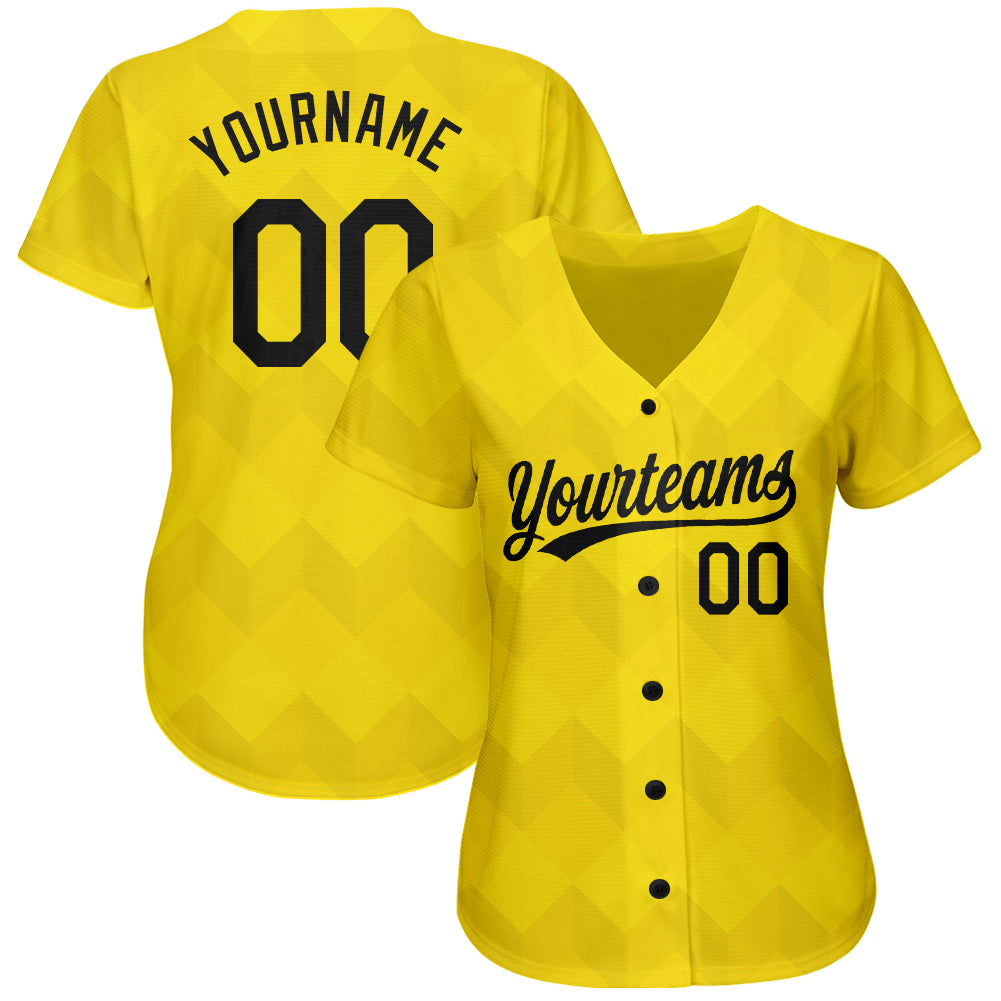 Custom Gold Black 3D Pattern Design Authentic Baseball Jersey view 2