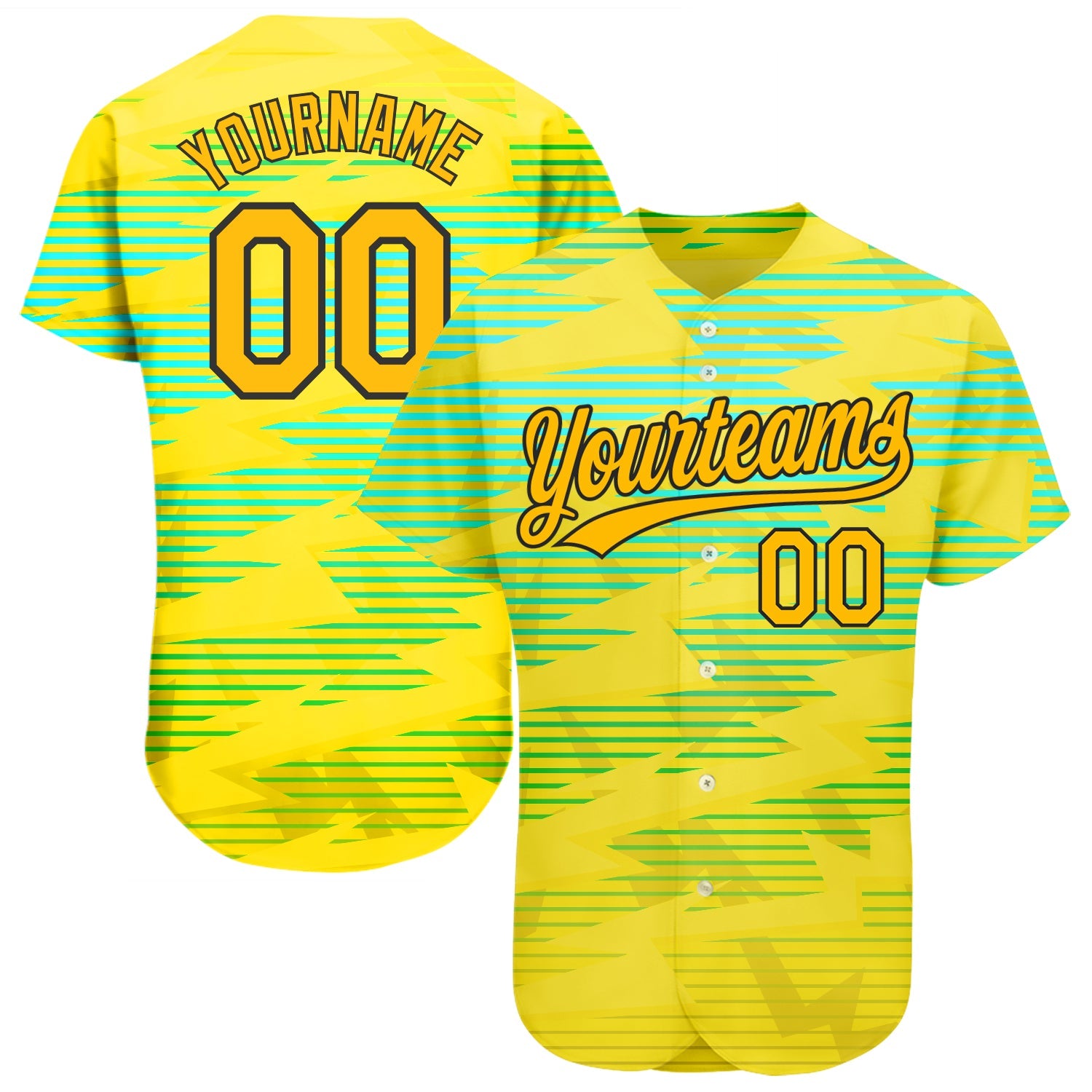 Custom Gold Gold Black-Light Blue 3D Pattern Design Authentic Baseball Jersey - Main View