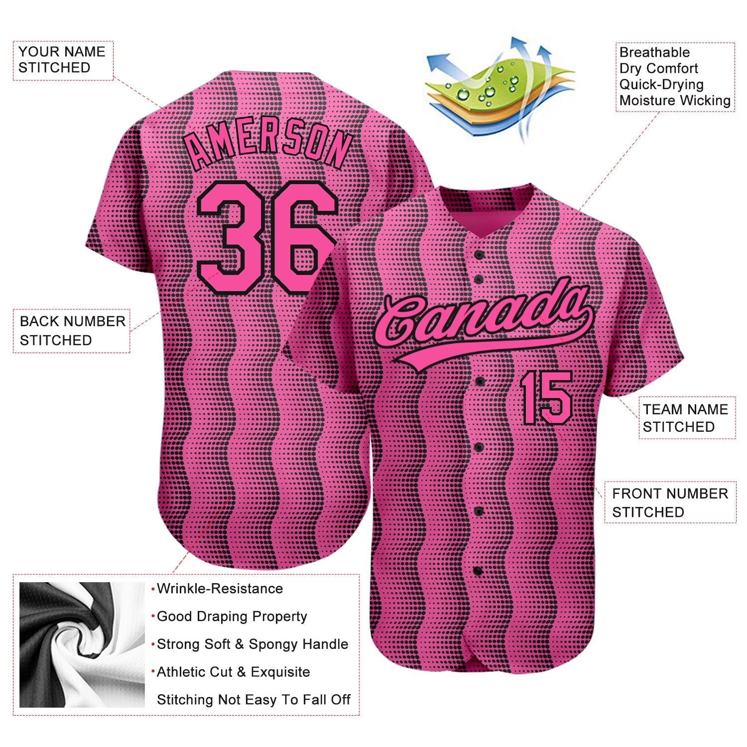 Custom Pink Pink-Black 3D Pattern Design Authentic Baseball Jersey view 3