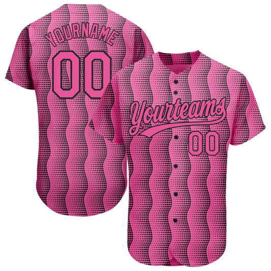 Custom Pink Pink-Black 3D Pattern Design Authentic Baseball Jersey - Main View