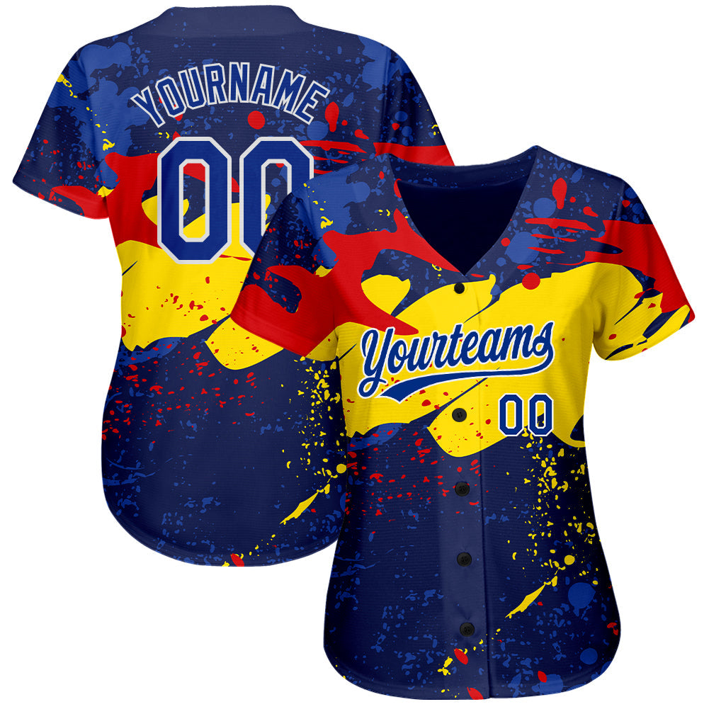 Custom Figure Royal-Gold 3D Pattern Design Authentic Baseball Jersey view 2