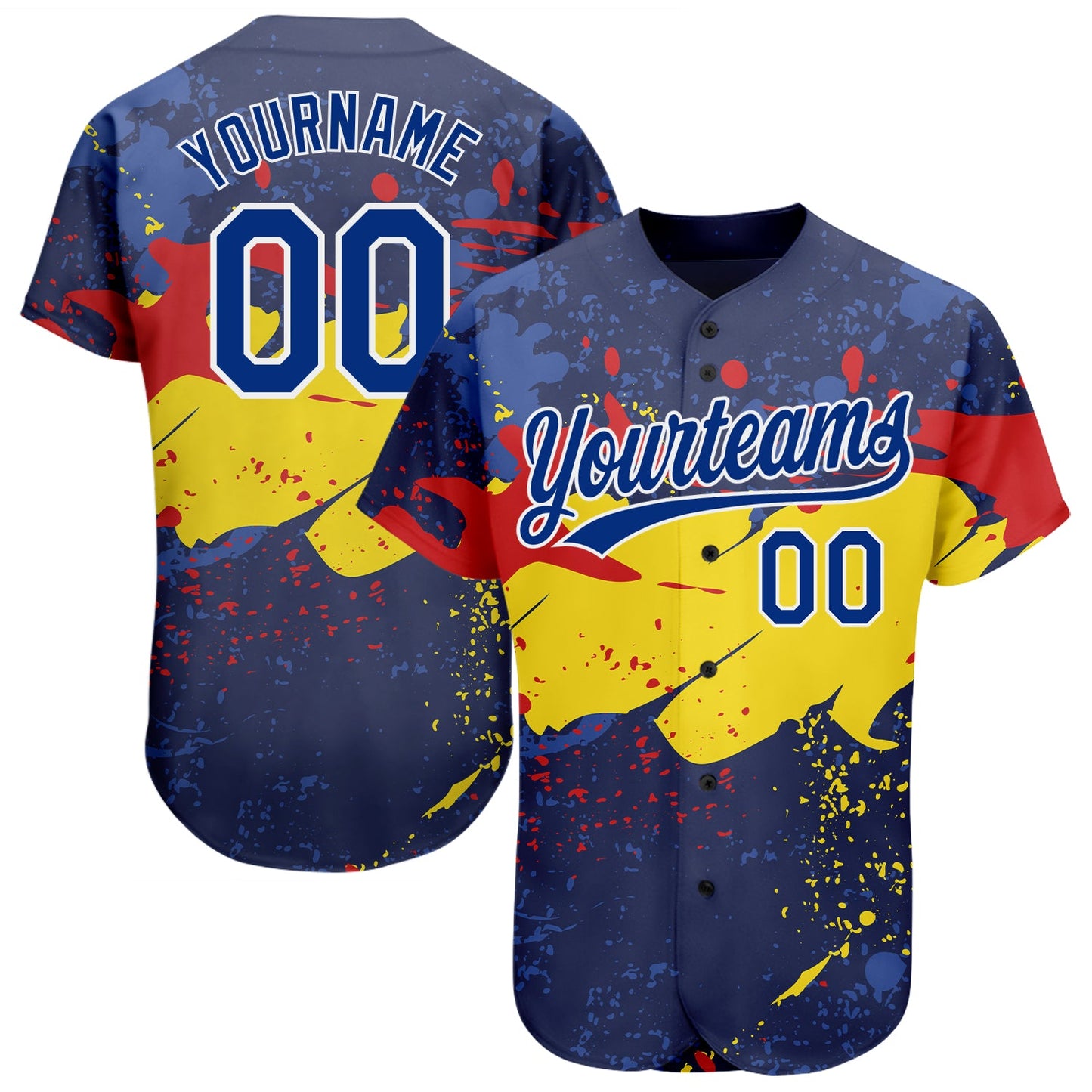 Custom Figure Royal-Gold 3D Pattern Design Authentic Baseball Jersey - Main View