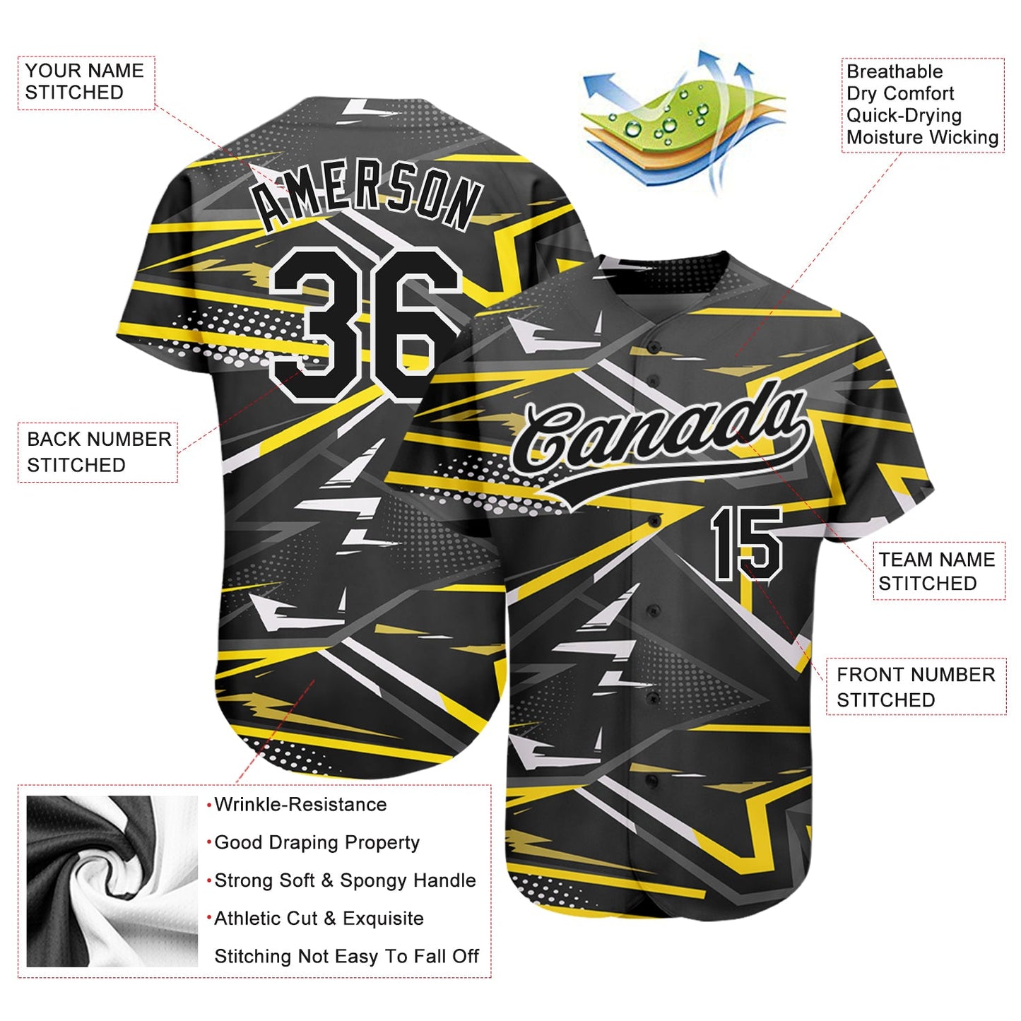 Custom Black Black-Gold 3D Pattern Design Authentic Baseball Jersey view 3