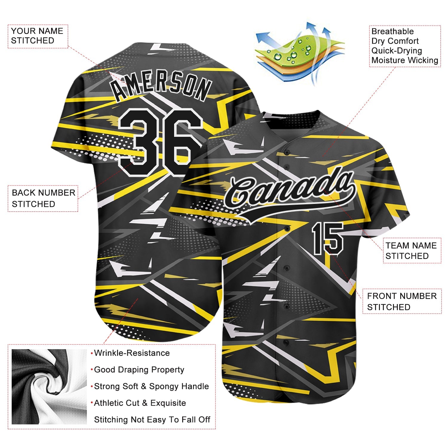 Custom Black Black-Gold 3D Pattern Design Authentic Baseball Jersey view 3