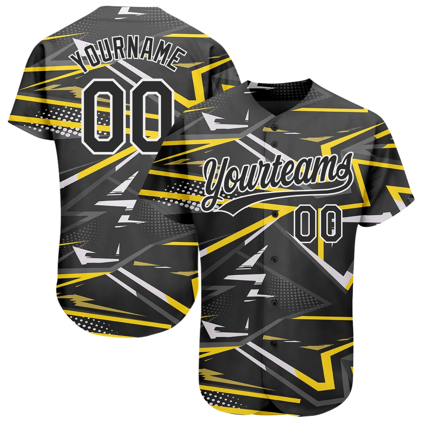 Custom Black Black-Gold 3D Pattern Design Authentic Baseball Jersey - Main View
