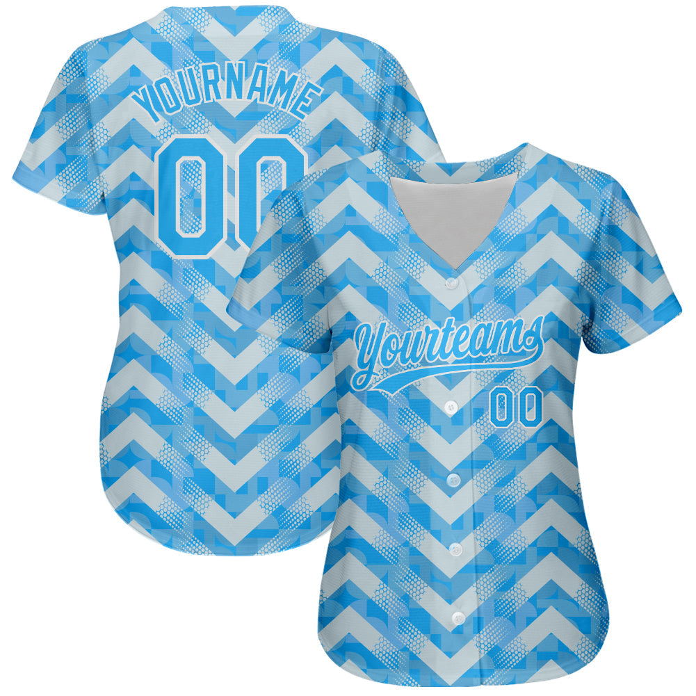 Custom Light Blue Light Blue-White 3D Pattern Design Authentic Baseball Jersey view 2