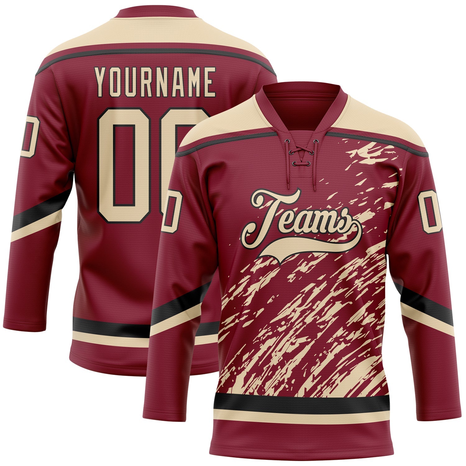 Custom Crimson City Cream-Black 3D Splash Art Hockey Lace Neck Jersey - Main View