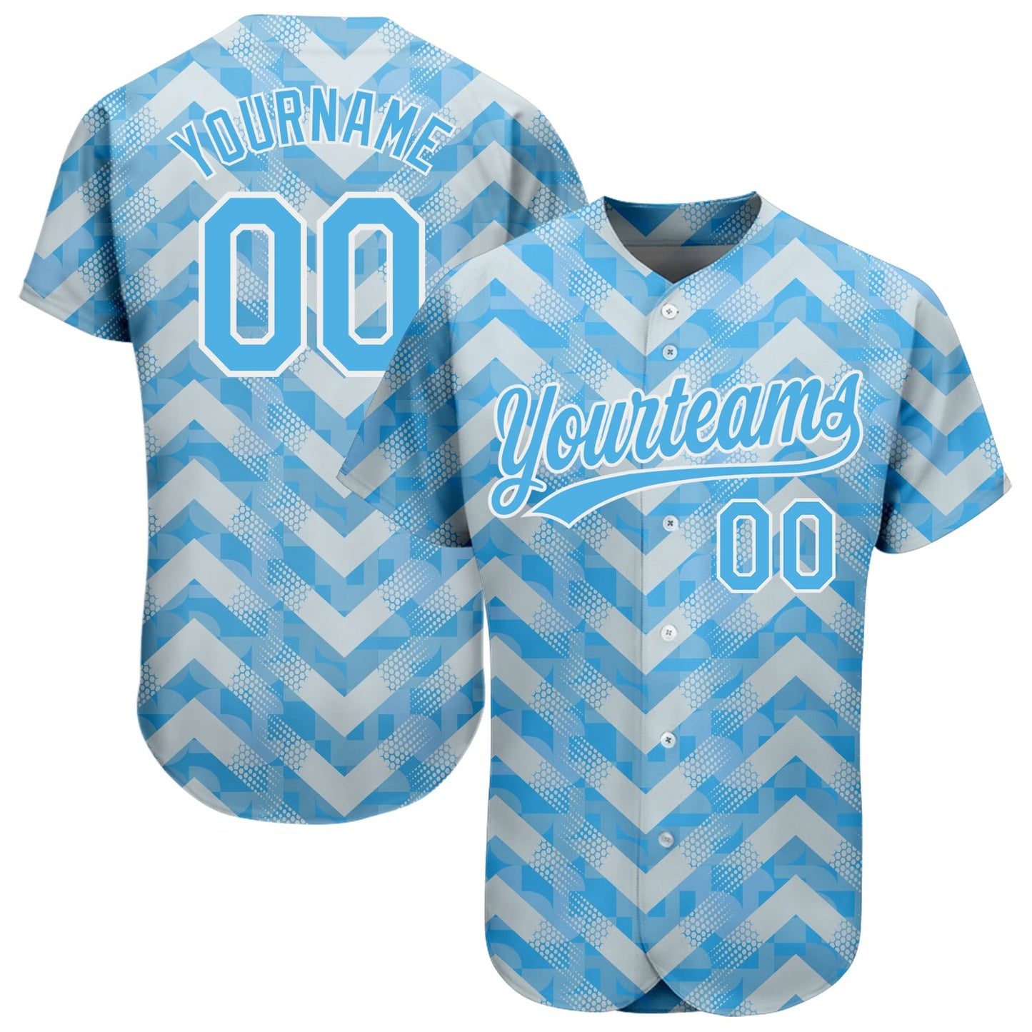 Custom Light Blue Light Blue-White 3D Pattern Design Authentic Baseball Jersey - Main View