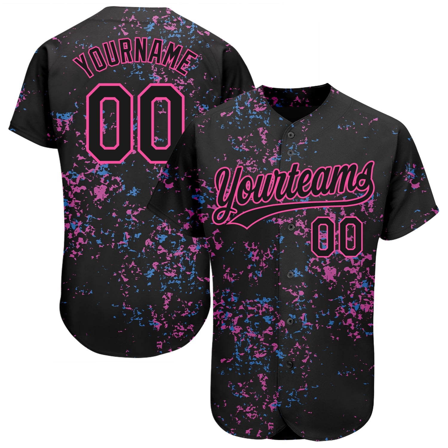 Custom Black Black-Pink 3D Pattern Design Authentic Baseball Jersey - Main View