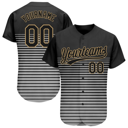 Custom Black Black Old Gold-Gray 3D Pattern Design Authentic Baseball Jersey - Main View