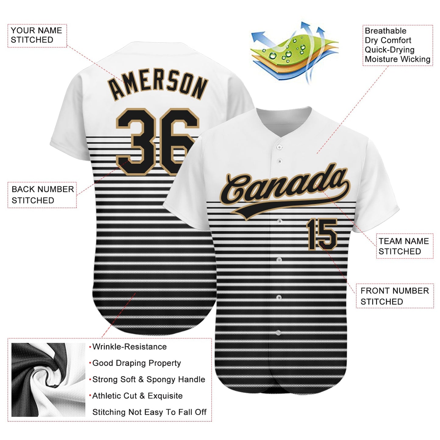 Custom White Black-Old Gold 3D Pattern Design Authentic Baseball Jersey view 3