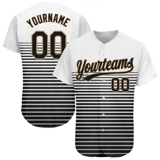 Custom White Black-Old Gold 3D Pattern Design Authentic Baseball Jersey - Main View