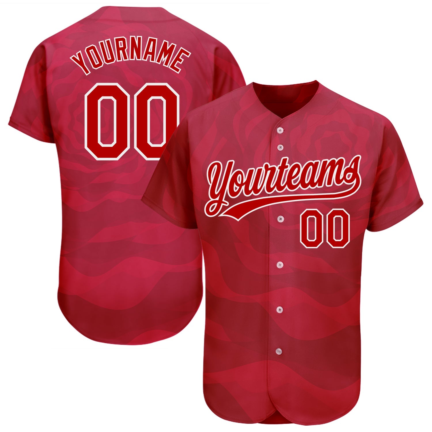 Custom Red Red-White 3D Pattern Design Authentic Baseball Jersey - Main View