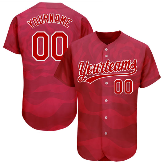 Custom Red Red-White 3D Pattern Design Authentic Baseball Jersey - Main View