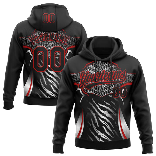 Custom Stitched Black Red-White E-sports Pattern Pullover Sweatshirt Hoodie - Main View