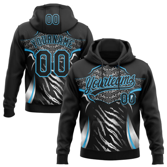 Custom Stitched Black Sky Blue-White E-sports Pattern Pullover Sweatshirt Hoodie - Main View