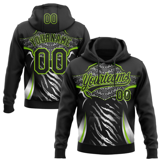 Custom Stitched Black Neon Green-White E-sports Pattern Pullover Sweatshirt Hoodie - Main View