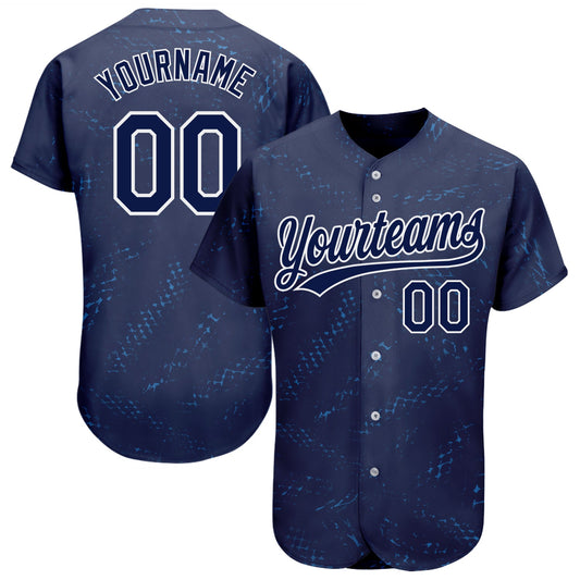 Custom Navy Navy-Black 3D Pattern Design Authentic Baseball Jersey - Main View