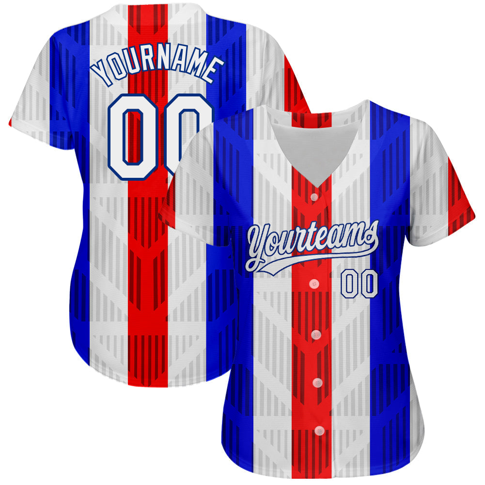 Custom White White Royal-Red 3D Pattern Design Authentic Baseball Jersey view 2