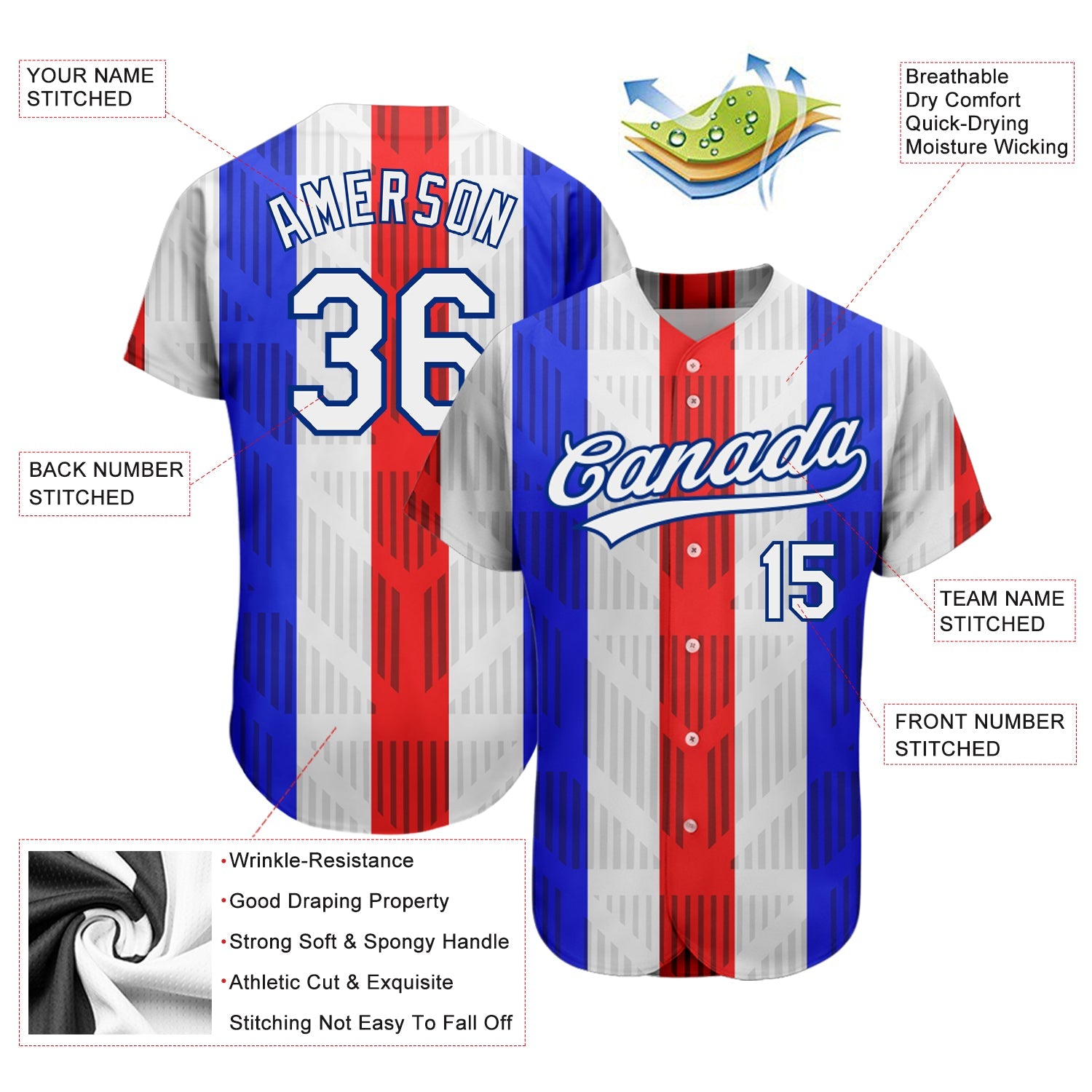 Custom White White Royal-Red 3D Pattern Design Authentic Baseball Jersey view 3