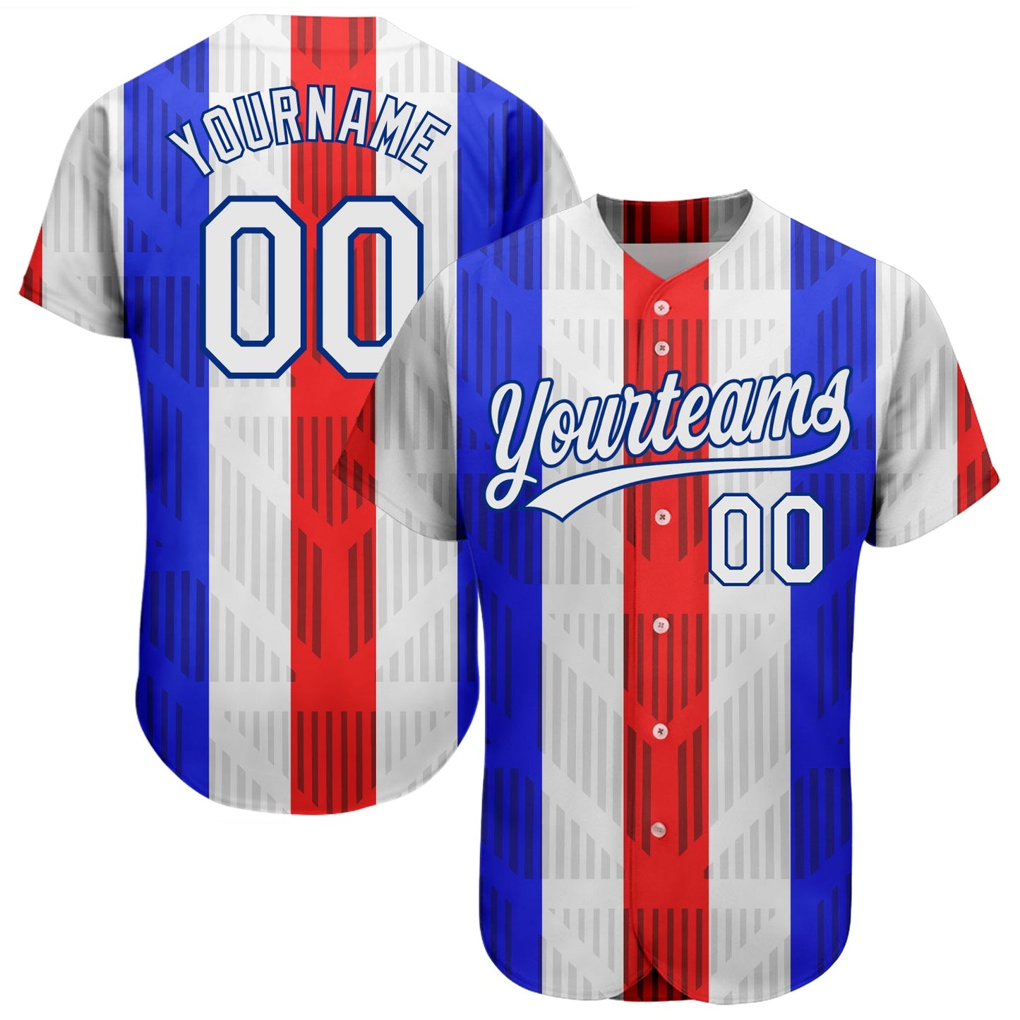 Custom White White Royal-Red 3D Pattern Design Authentic Baseball Jersey - Main View