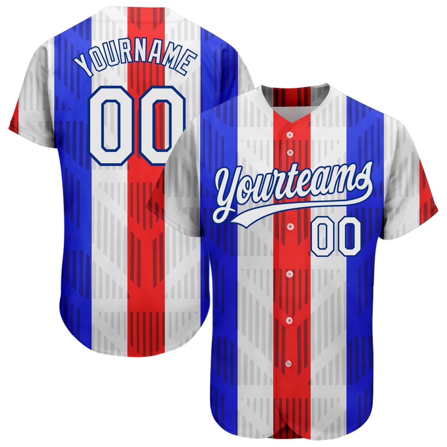 Custom White White Royal-Red 3D Pattern Design Authentic Baseball Jersey - Main View
