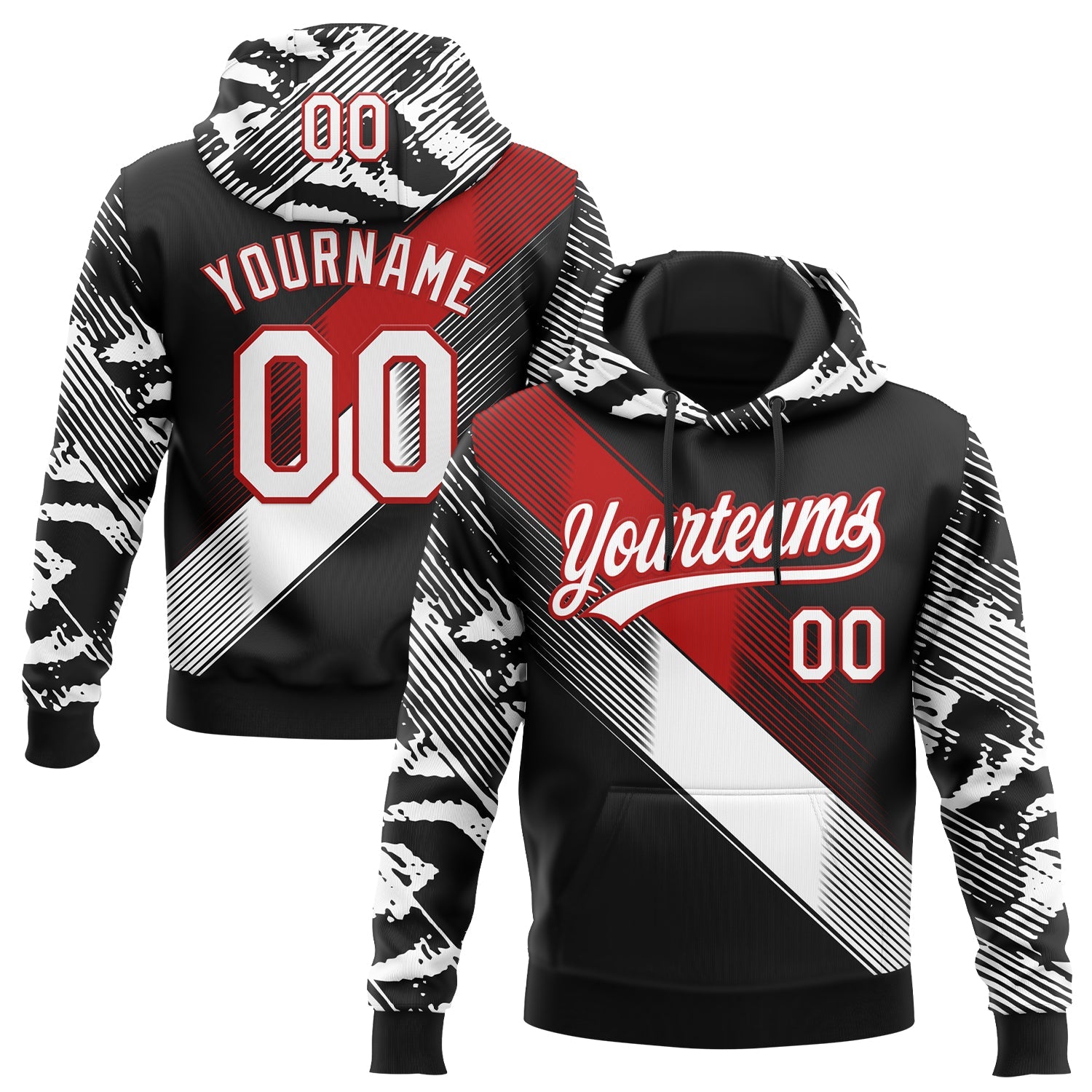Custom Stitched Black White-Red E-sports Pattern Pullover Sweatshirt Hoodie - Main View