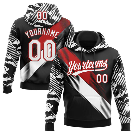 Custom Stitched Black White-Red E-sports Pattern Pullover Sweatshirt Hoodie - Main View