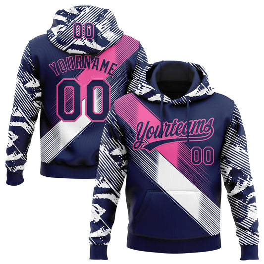 Custom Stitched Navy Pink-White E-sports Pattern Pullover Sweatshirt Hoodie - Main View