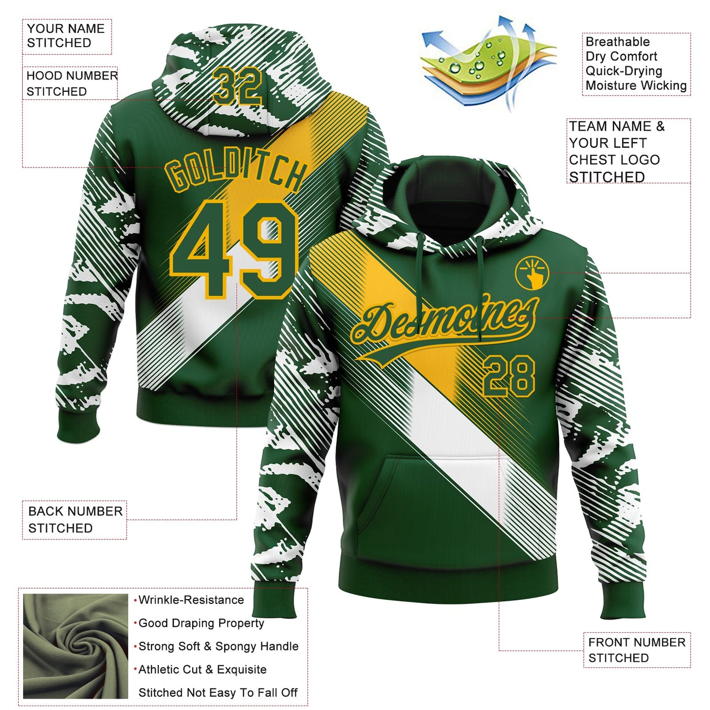 Custom Stitched Green Gold-White E-sports Pattern Pullover Sweatshirt Hoodie view 4