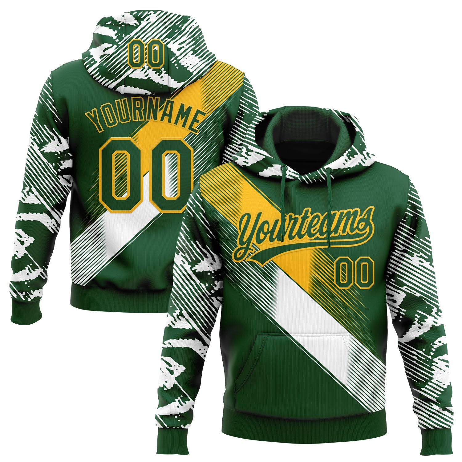 Custom Stitched Green Gold-White E-sports Pattern Pullover Sweatshirt Hoodie - Main View