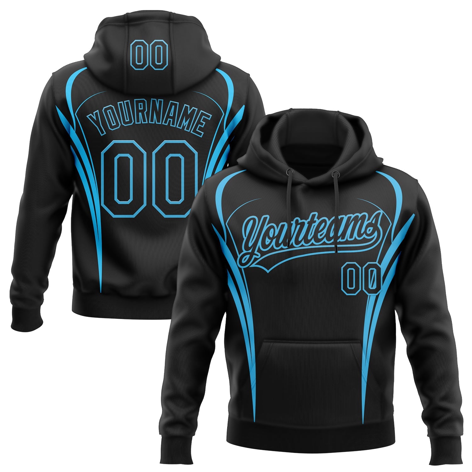 Custom Stitched Black Sky Blue E-sports Pattern Pullover Sweatshirt Hoodie - Main View