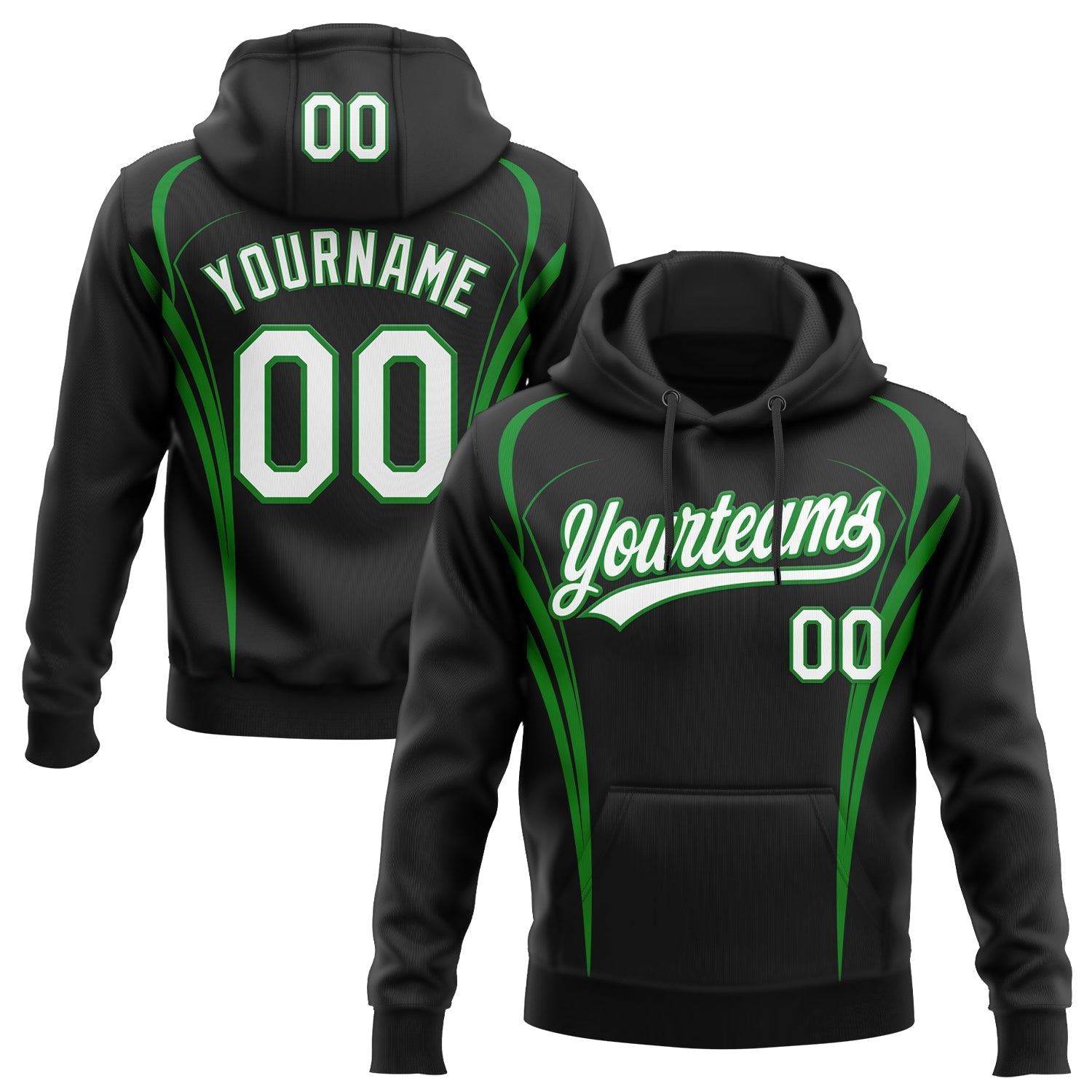 Custom Stitched Black White-Grass Green E-sports Pattern Pullover Sweatshirt Hoodie - Main View