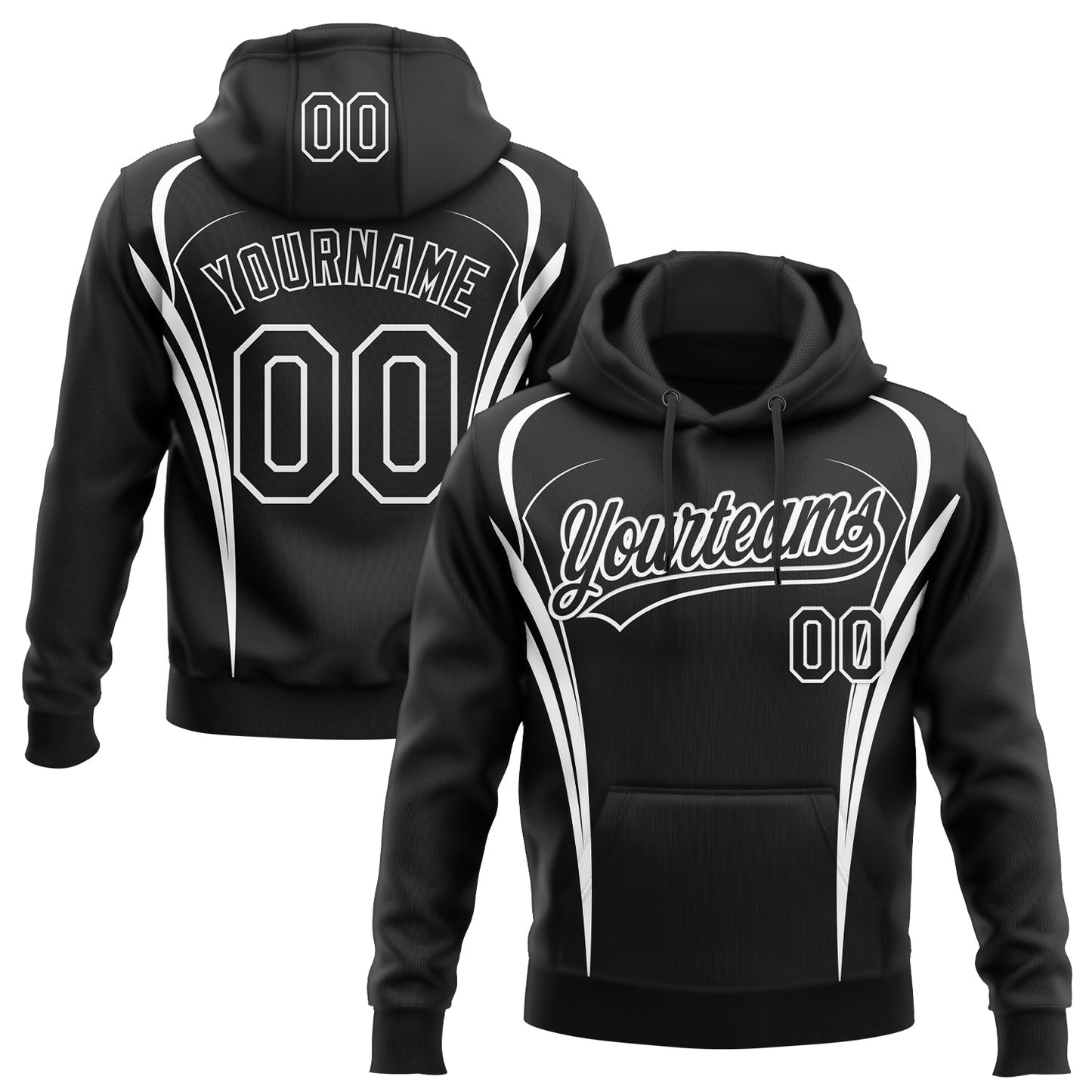 Custom Stitched Black White E-sports Pattern Pullover Sweatshirt Hoodie - Main View