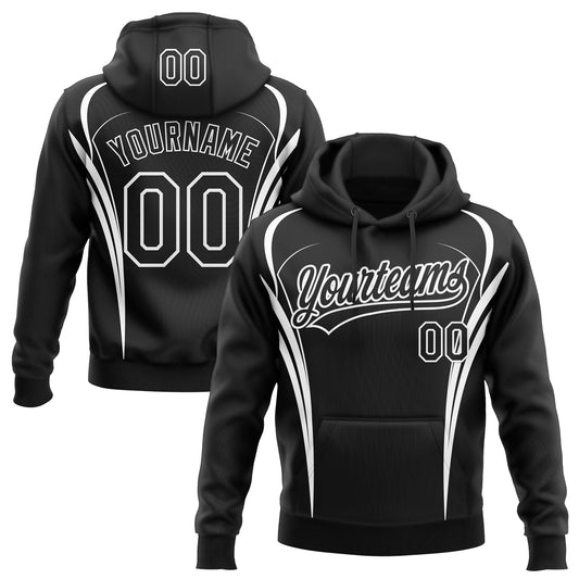 Custom Stitched Black White E-sports Pattern Pullover Sweatshirt Hoodie - Main View