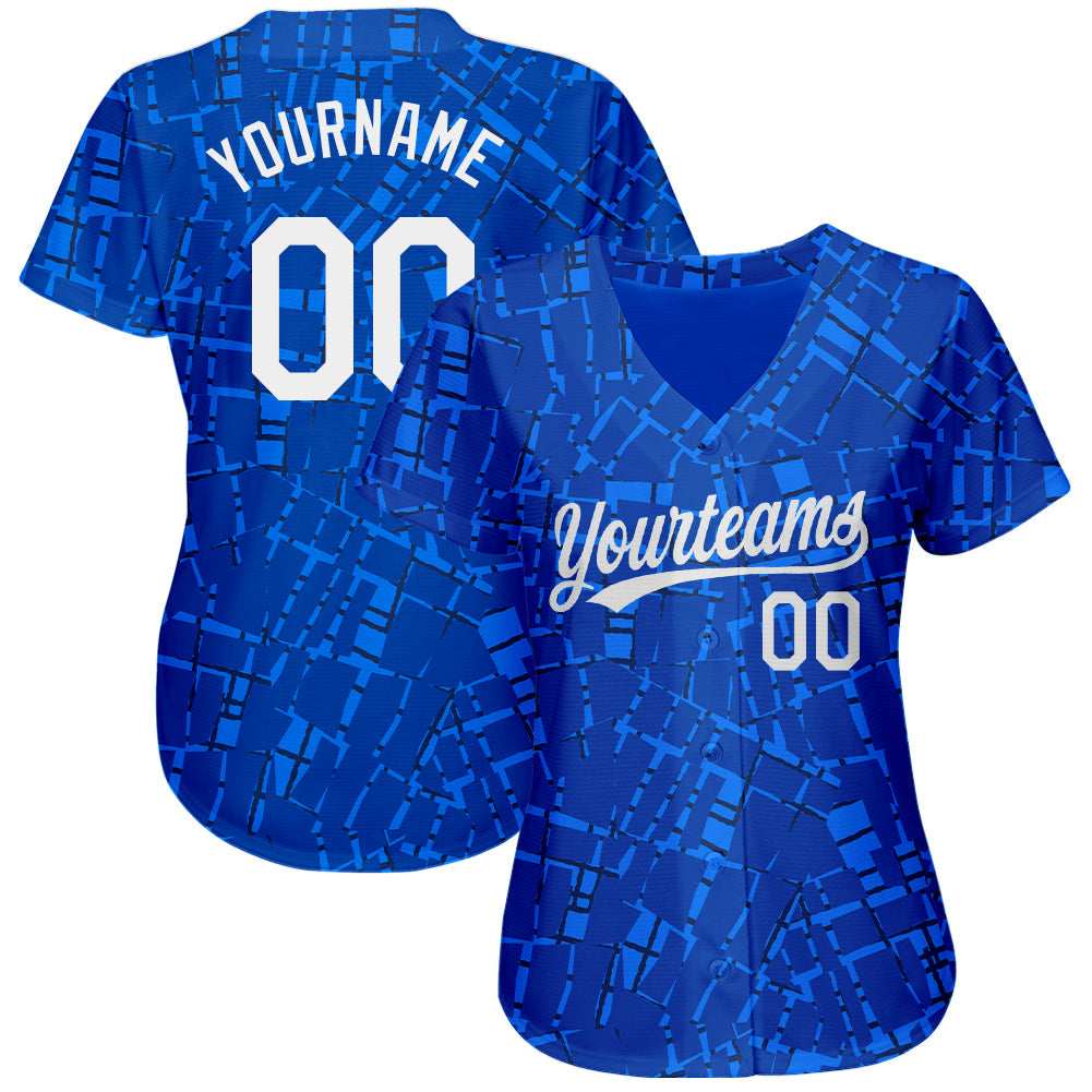 Custom Royal White 3D Pattern Design Authentic Baseball Jersey view 2