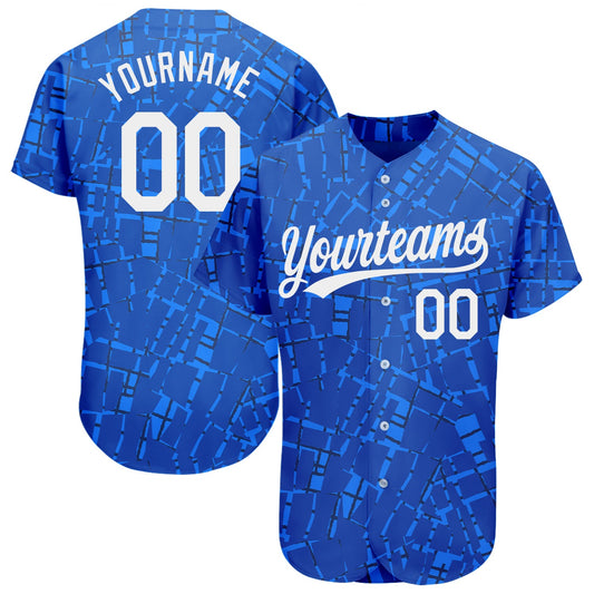 Custom Royal White 3D Pattern Design Authentic Baseball Jersey - Main View