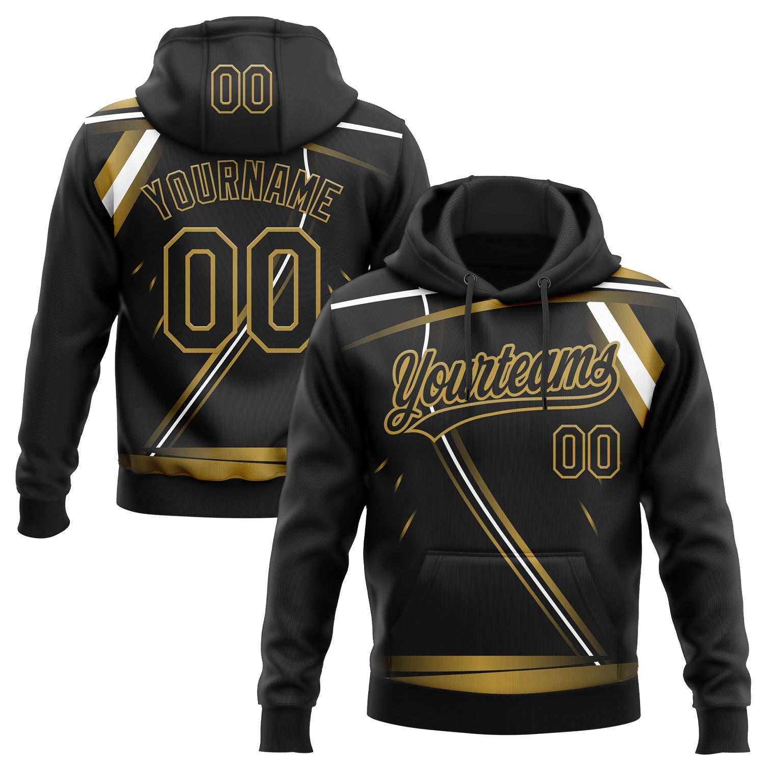 Custom Stitched Black Old Gold-White E-sports Pattern Pullover Sweatshirt Hoodie - Main View