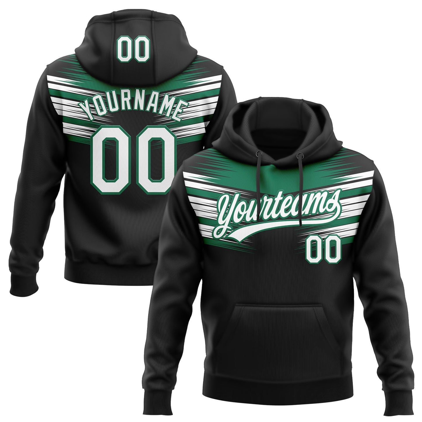 Custom Stitched Black White-Kelly Green E-sports Pattern Pullover Sweatshirt Hoodie - Main View