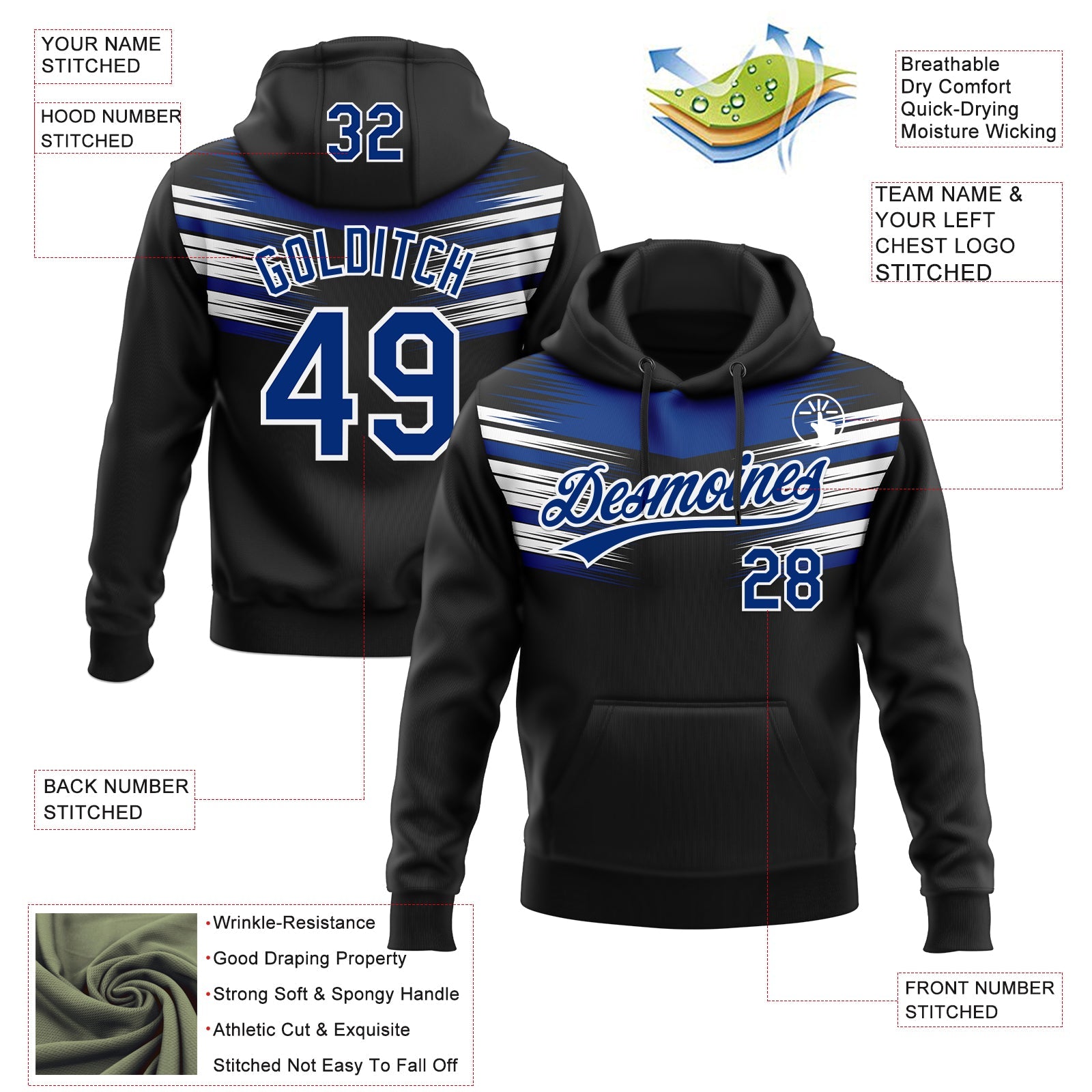 Custom Stitched Black Royal-White E-sports Pattern Pullover Sweatshirt Hoodie view 4